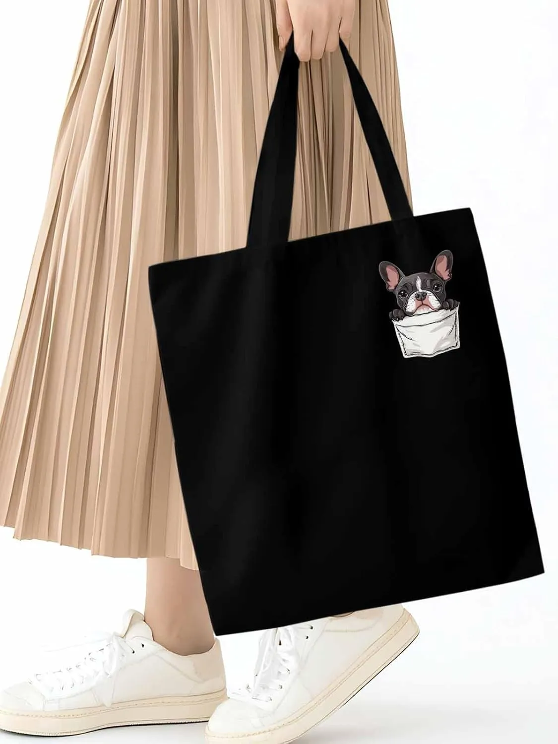 Canvas Tote Bag, Dog Pockets Printed Aesthetic Canvas Tote Handbags for Women Shoulder Bag Cute