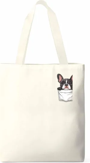 Canvas Tote Bag, Dog Pockets Printed Aesthetic Canvas Tote Handbags for Women Shoulder Bag Cute