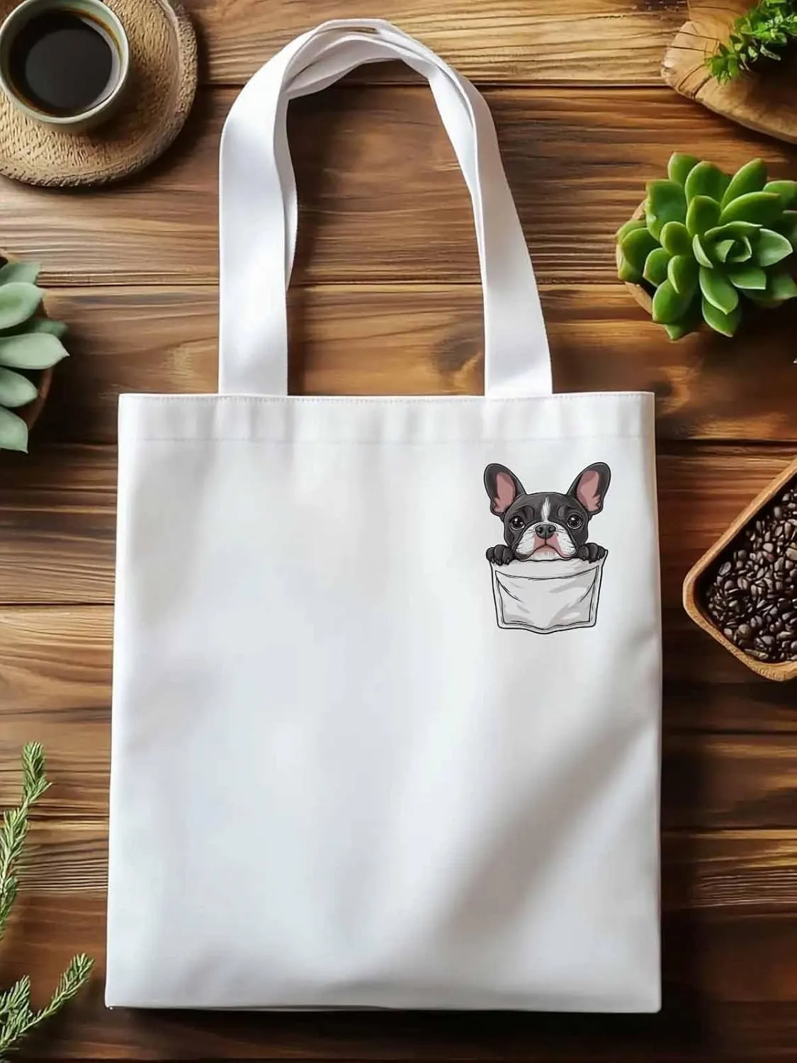 Canvas Tote Bag, Dog Pockets Printed Aesthetic Canvas Tote Handbags for Women Shoulder Bag Cute