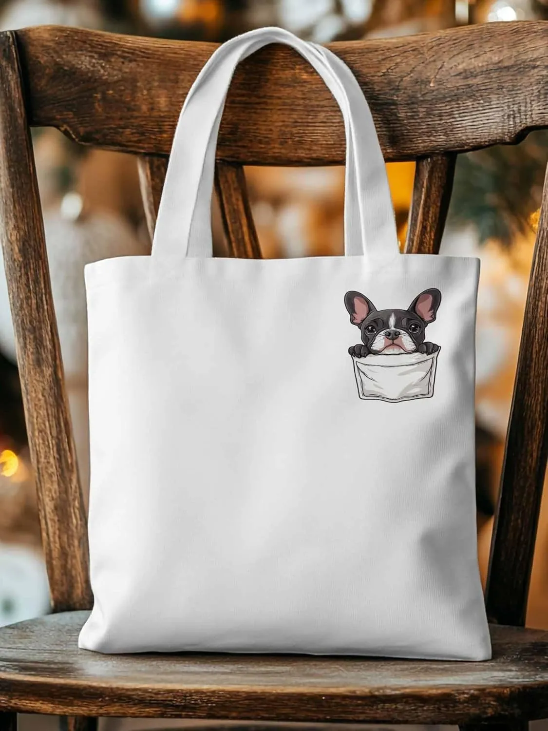 Canvas Tote Bag, Dog Pockets Printed Aesthetic Canvas Tote Handbags for Women Shoulder Bag Cute