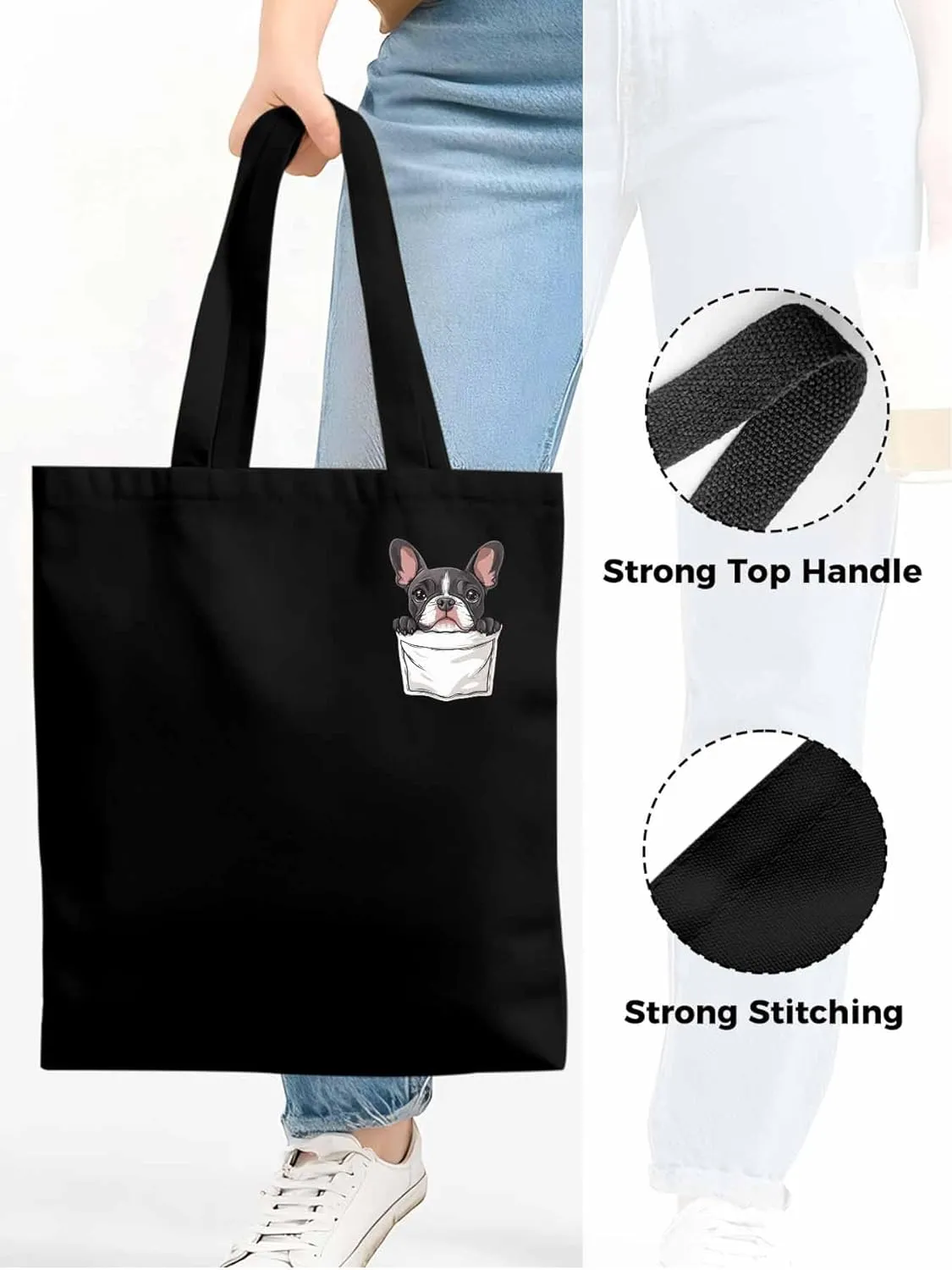 Canvas Tote Bag, Dog Pockets Printed Aesthetic Canvas Tote Handbags for Women Shoulder Bag Cute