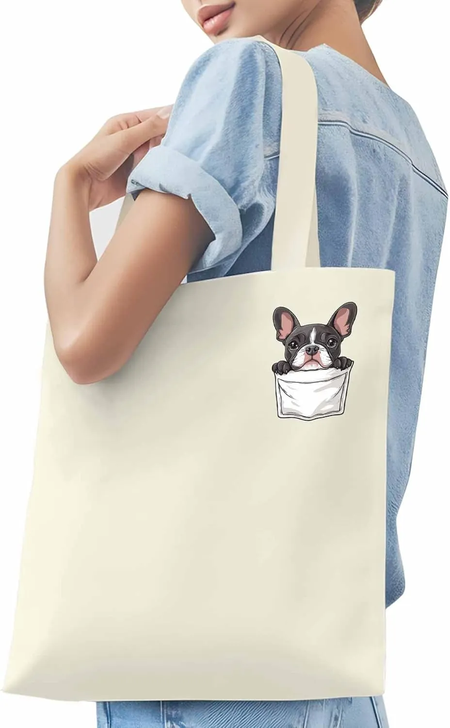 Canvas Tote Bag, Dog Pockets Printed Aesthetic Canvas Tote Handbags for Women Shoulder Bag Cute