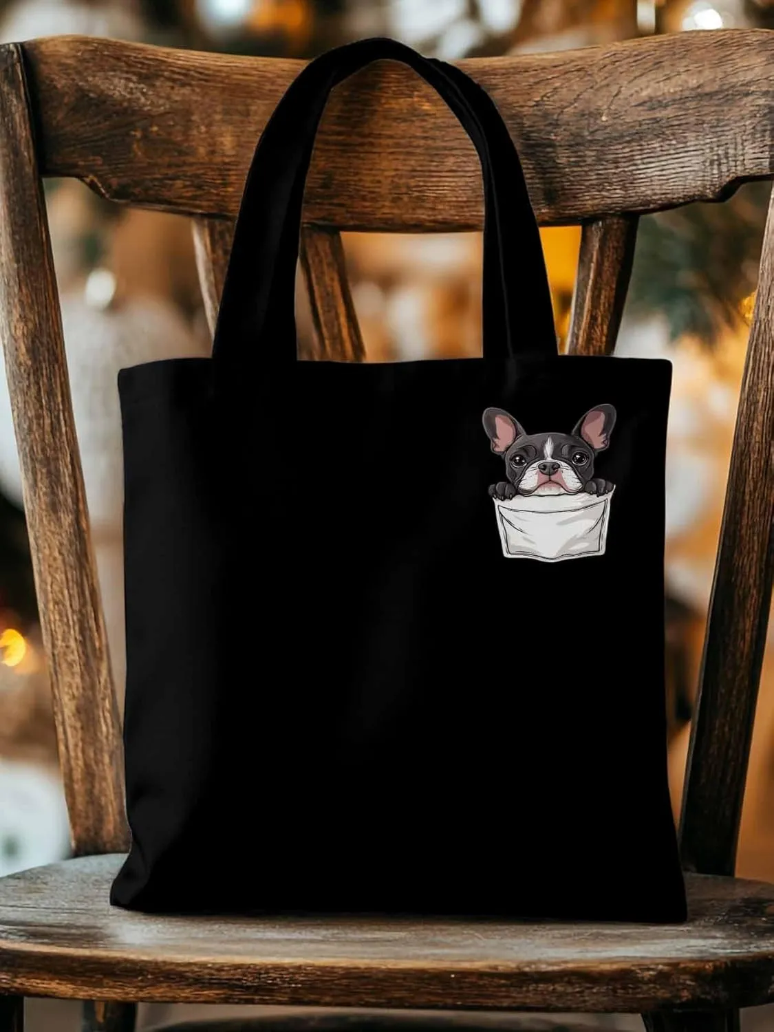 Canvas Tote Bag, Dog Pockets Printed Aesthetic Canvas Tote Handbags for Women Shoulder Bag Cute