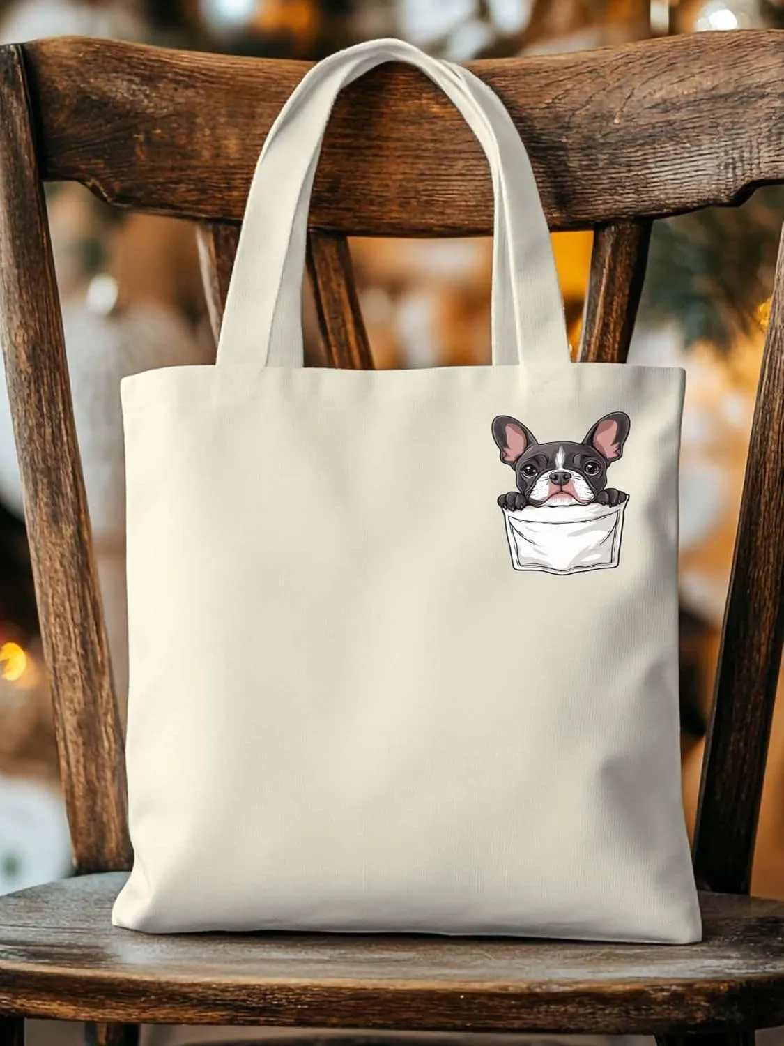 Canvas Tote Bag, Dog Pockets Printed Aesthetic Canvas Tote Handbags for Women Shoulder Bag Cute