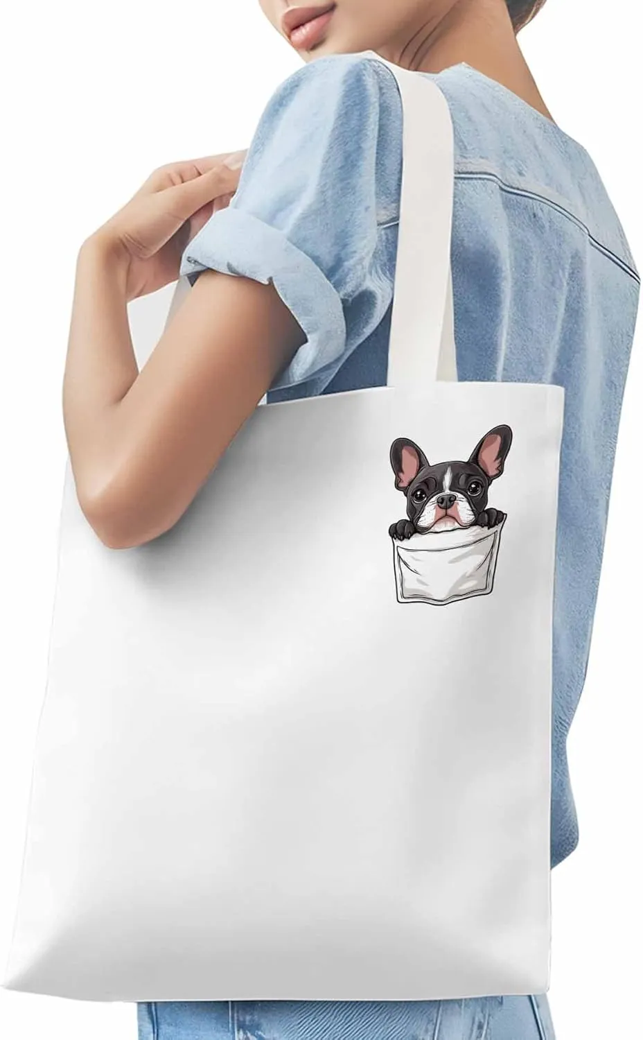 Canvas Tote Bag, Dog Pockets Printed Aesthetic Canvas Tote Handbags for Women Shoulder Bag Cute