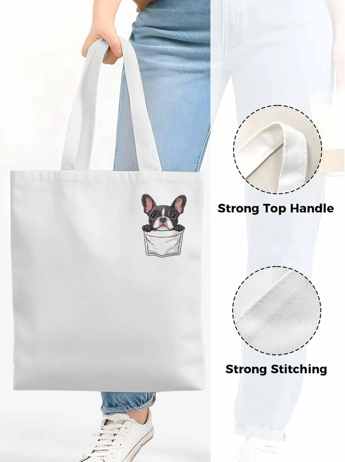 Canvas Tote Bag, Dog Pockets Printed Aesthetic Canvas Tote Handbags for Women Shoulder Bag Cute