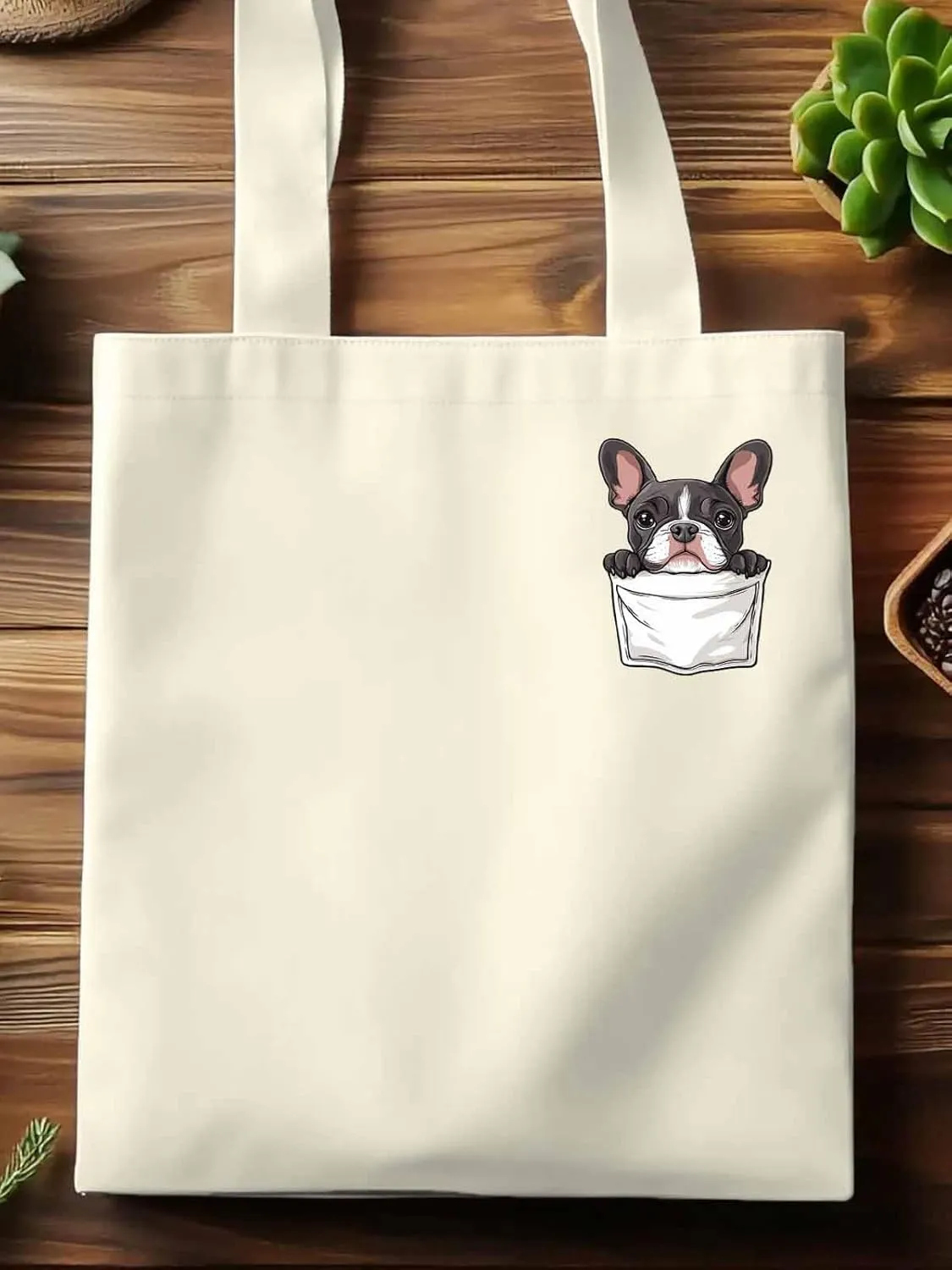 Canvas Tote Bag, Dog Pockets Printed Aesthetic Canvas Tote Handbags for Women Shoulder Bag Cute