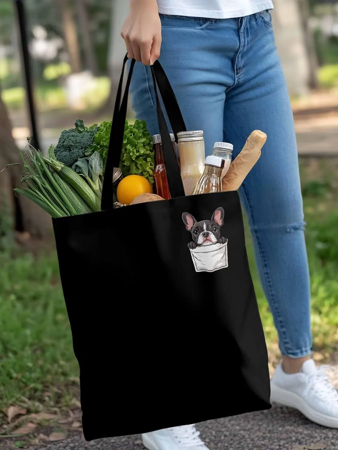Canvas Tote Bag, Dog Pockets Printed Aesthetic Canvas Tote Handbags for Women Shoulder Bag Cute