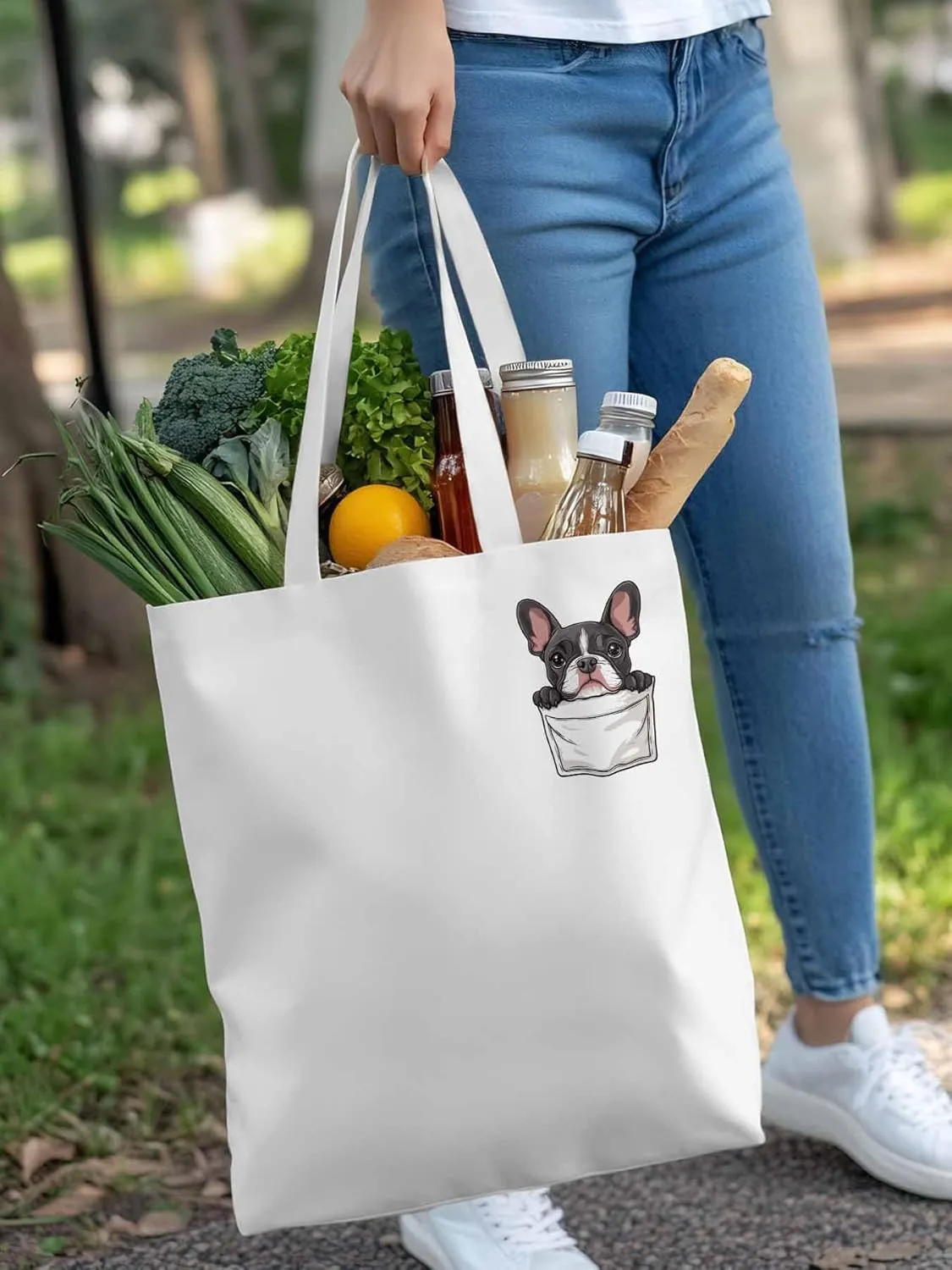 Canvas Tote Bag, Dog Pockets Printed Aesthetic Canvas Tote Handbags for Women Shoulder Bag Cute