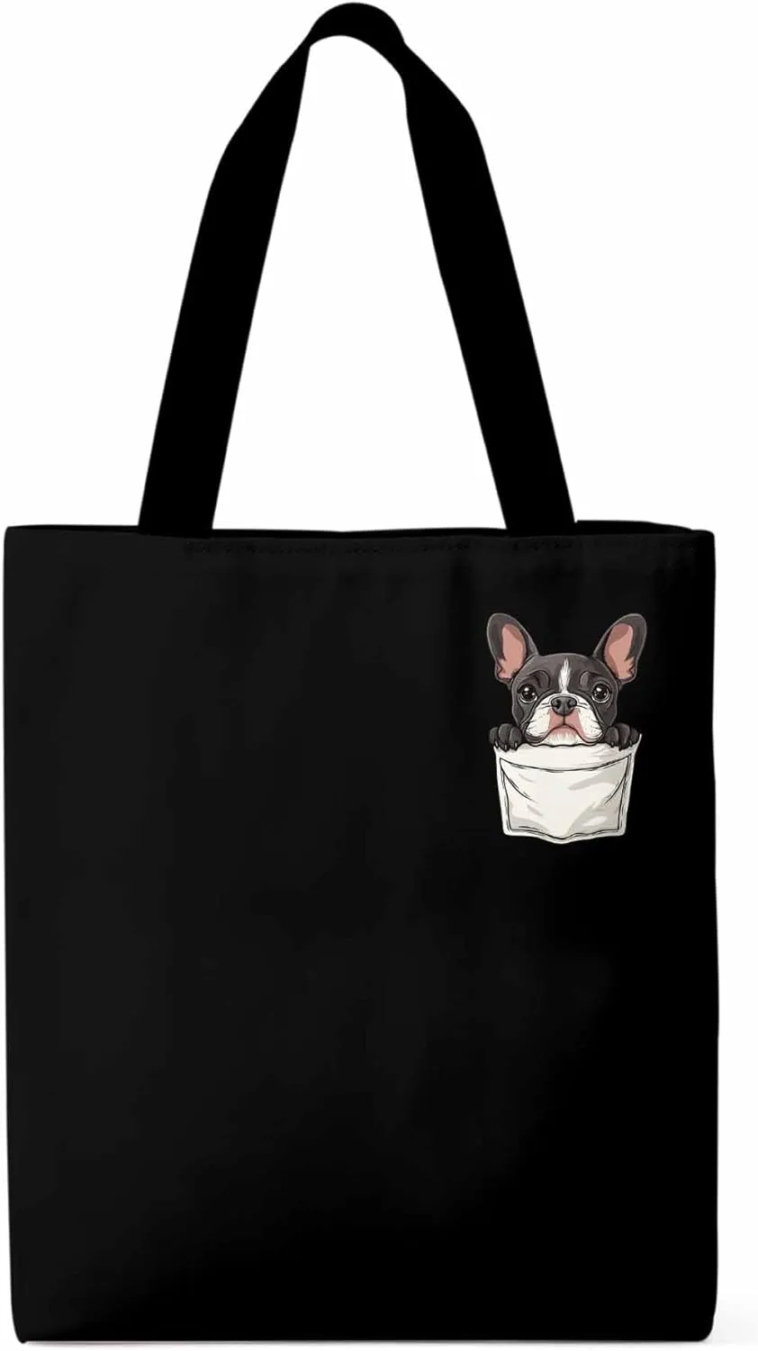 Canvas Tote Bag, Dog Pockets Printed Aesthetic Canvas Tote Handbags for Women Shoulder Bag Cute