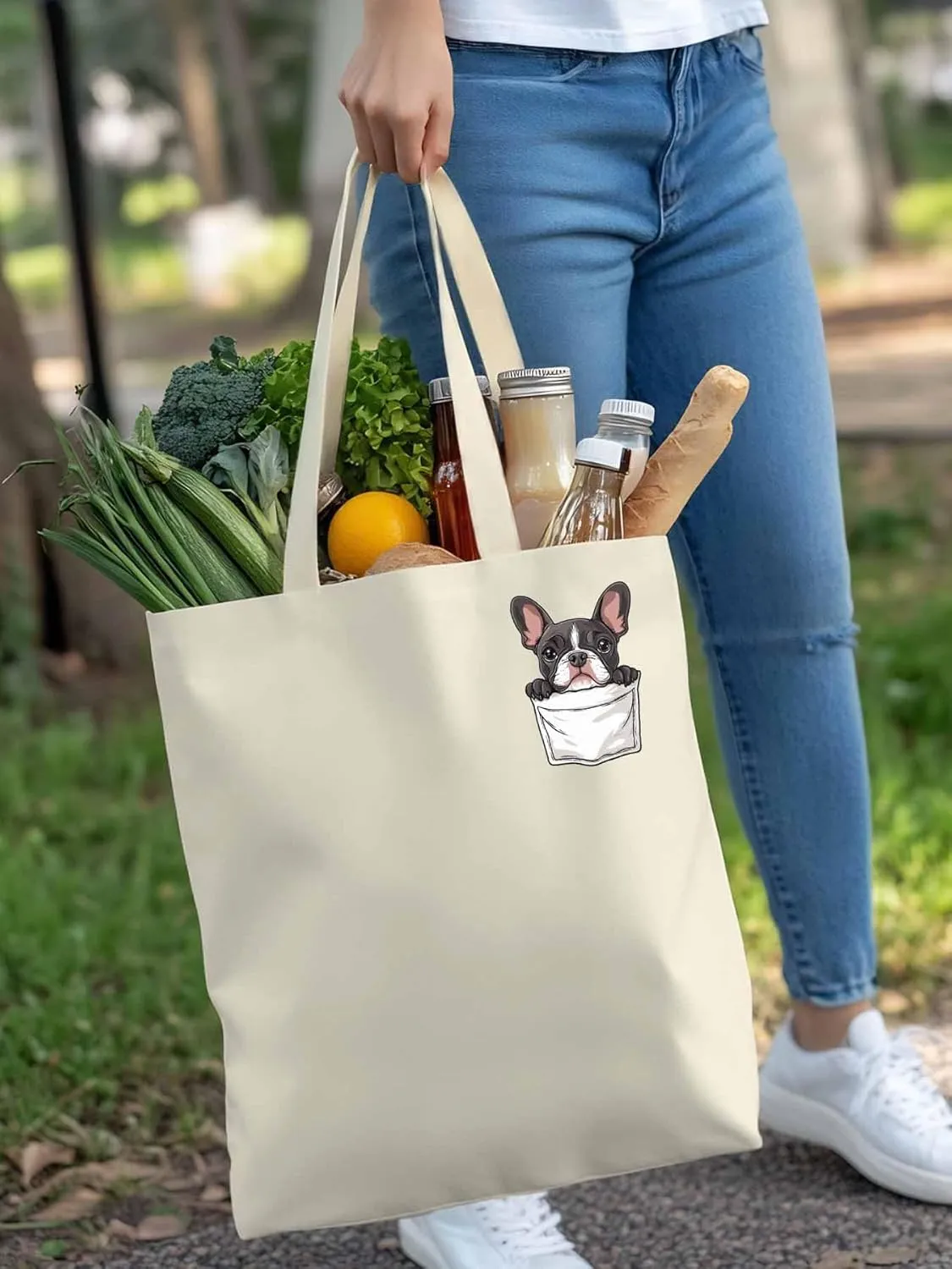 Canvas Tote Bag, Dog Pockets Printed Aesthetic Canvas Tote Handbags for Women Shoulder Bag Cute