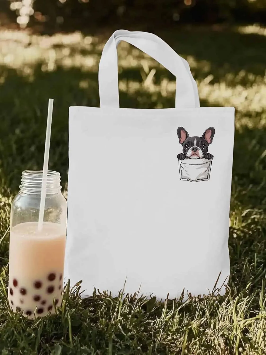 Canvas Tote Bag, Dog Pockets Printed Aesthetic Canvas Tote Handbags for Women Shoulder Bag Cute