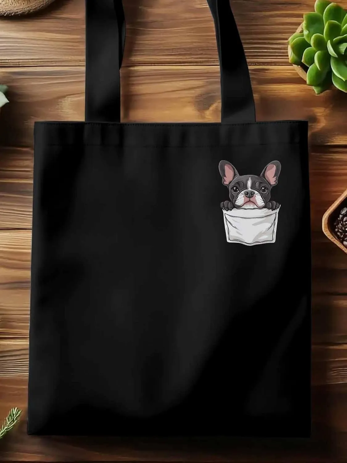 Canvas Tote Bag, Dog Pockets Printed Aesthetic Canvas Tote Handbags for Women Shoulder Bag Cute