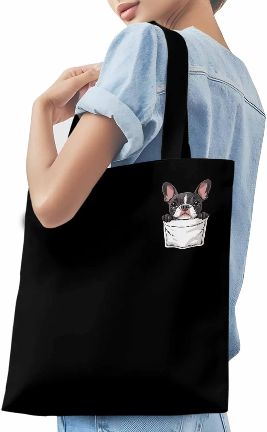 Canvas Tote Bag, Dog Pockets Printed Aesthetic Canvas Tote Handbags for Women Shoulder Bag Cute