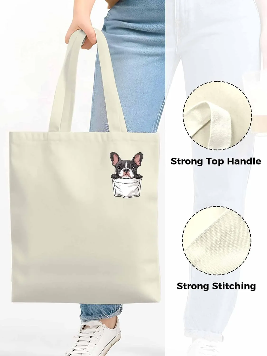 Canvas Tote Bag, Dog Pockets Printed Aesthetic Canvas Tote Handbags for Women Shoulder Bag Cute