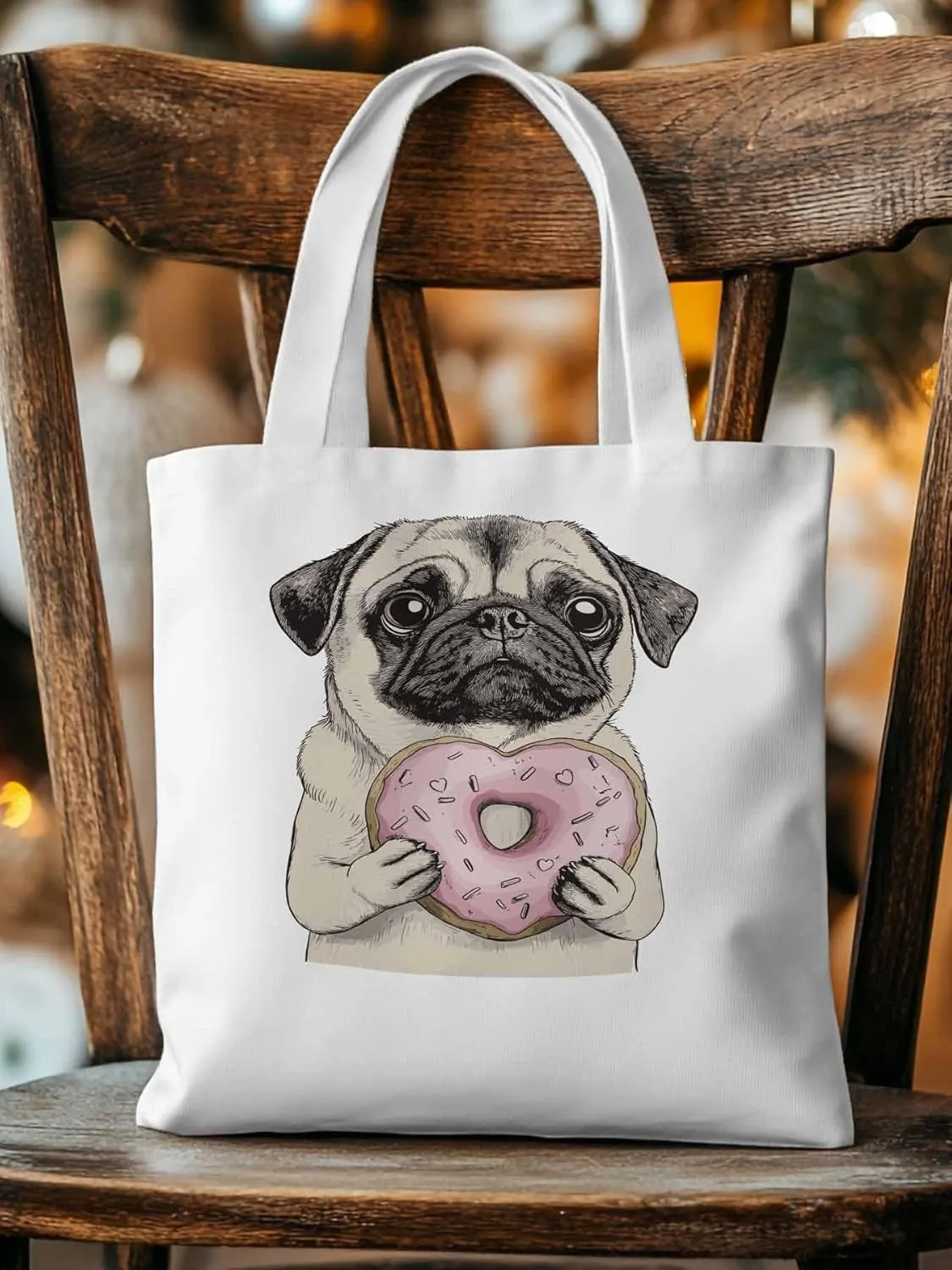 Canvas Tote Bag, Doughnut Dog Cartoons Aesthetic Canvas Tote Handbags for Women Shoulder Bag