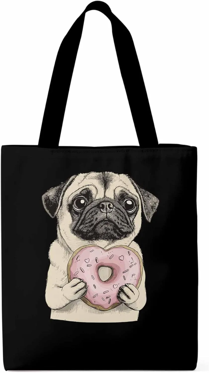 Canvas Tote Bag, Doughnut Dog Cartoons Aesthetic Canvas Tote Handbags for Women Shoulder Bag