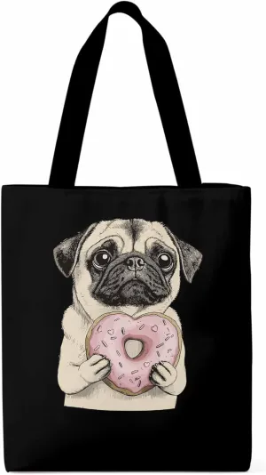 Canvas Tote Bag, Doughnut Dog Cartoons Aesthetic Canvas Tote Handbags for Women Shoulder Bag