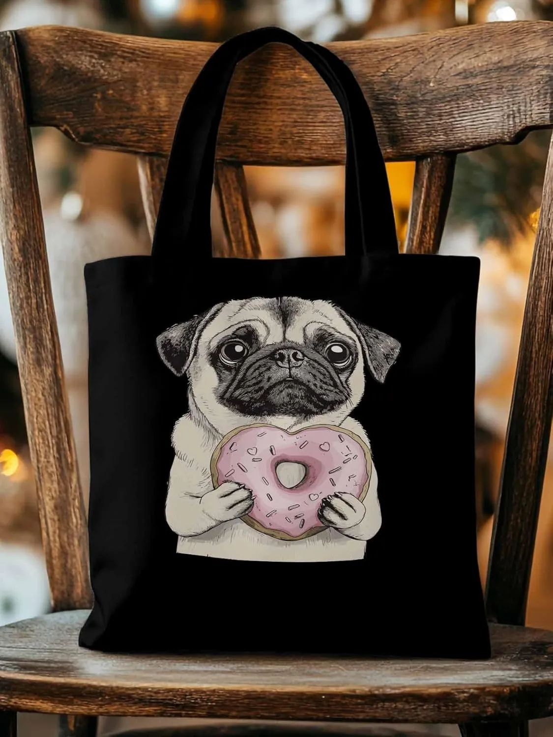 Canvas Tote Bag, Doughnut Dog Cartoons Aesthetic Canvas Tote Handbags for Women Shoulder Bag
