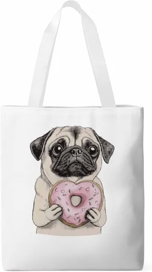 Canvas Tote Bag, Doughnut Dog Cartoons Aesthetic Canvas Tote Handbags for Women Shoulder Bag