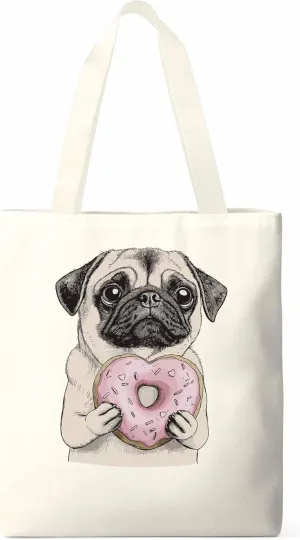Canvas Tote Bag, Doughnut Dog Cartoons Aesthetic Canvas Tote Handbags for Women Shoulder Bag