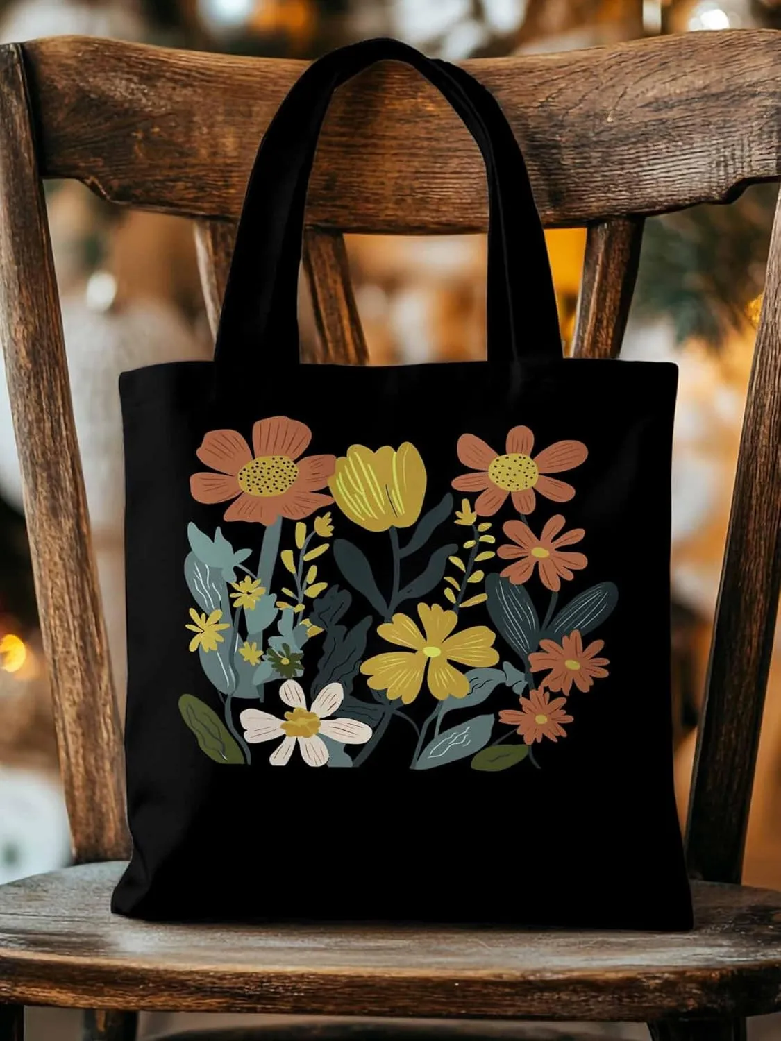 Canvas Tote Bag, Farmhouse Boho Daisy Flowers Aesthetic Canvas Tote Handbags for Women Shoulder Bag