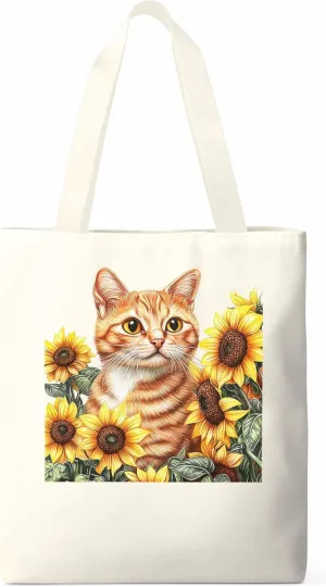Canvas Tote Bag, Farmhouse Cat Sunflower Aesthetic Canvas Tote Handbags for Women Shoulder Bag