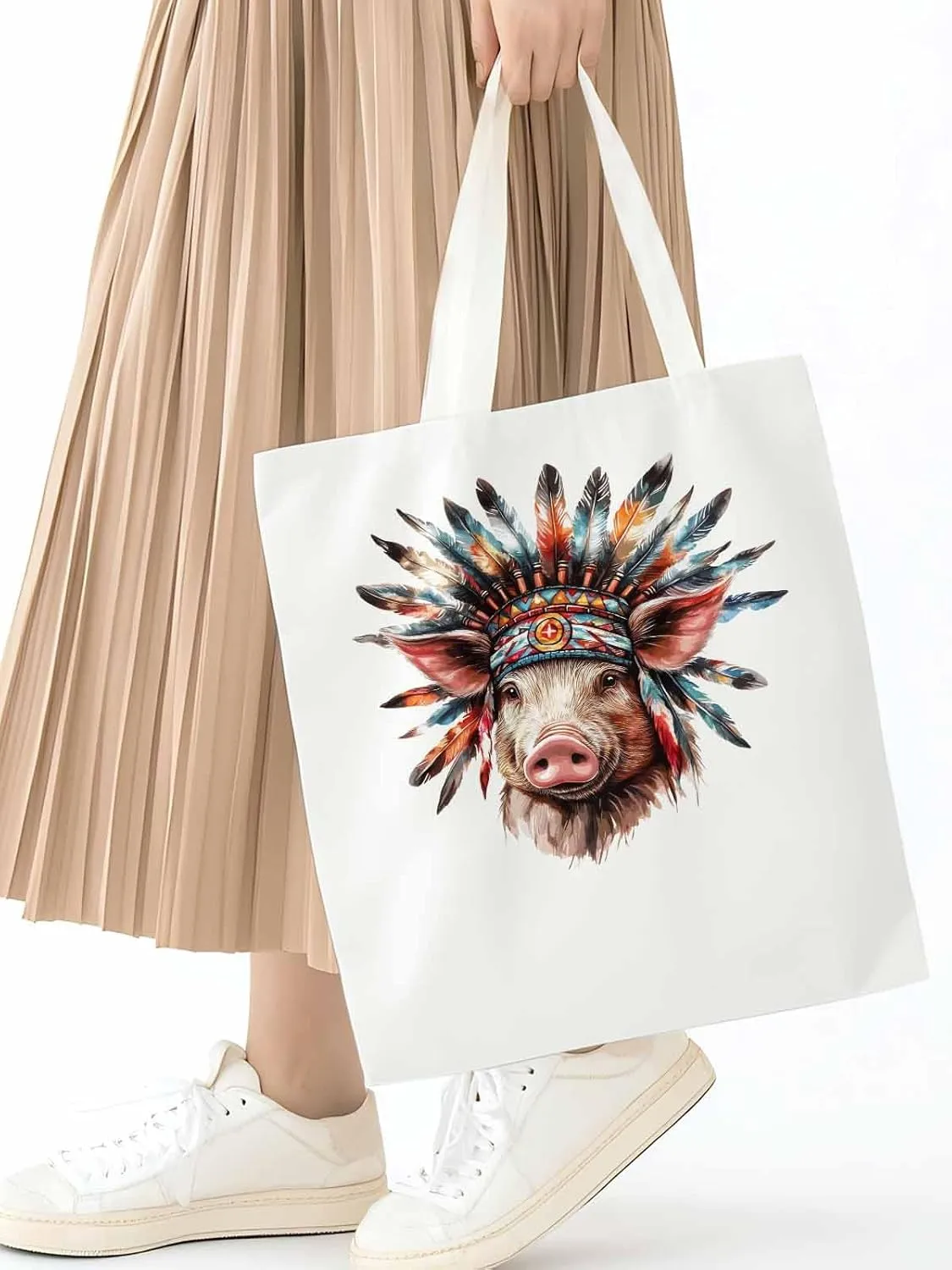 Canvas Tote Bag, Farmhouse Indian Pig Aesthetic Canvas Tote Handbags for Women Shoulder Bag,