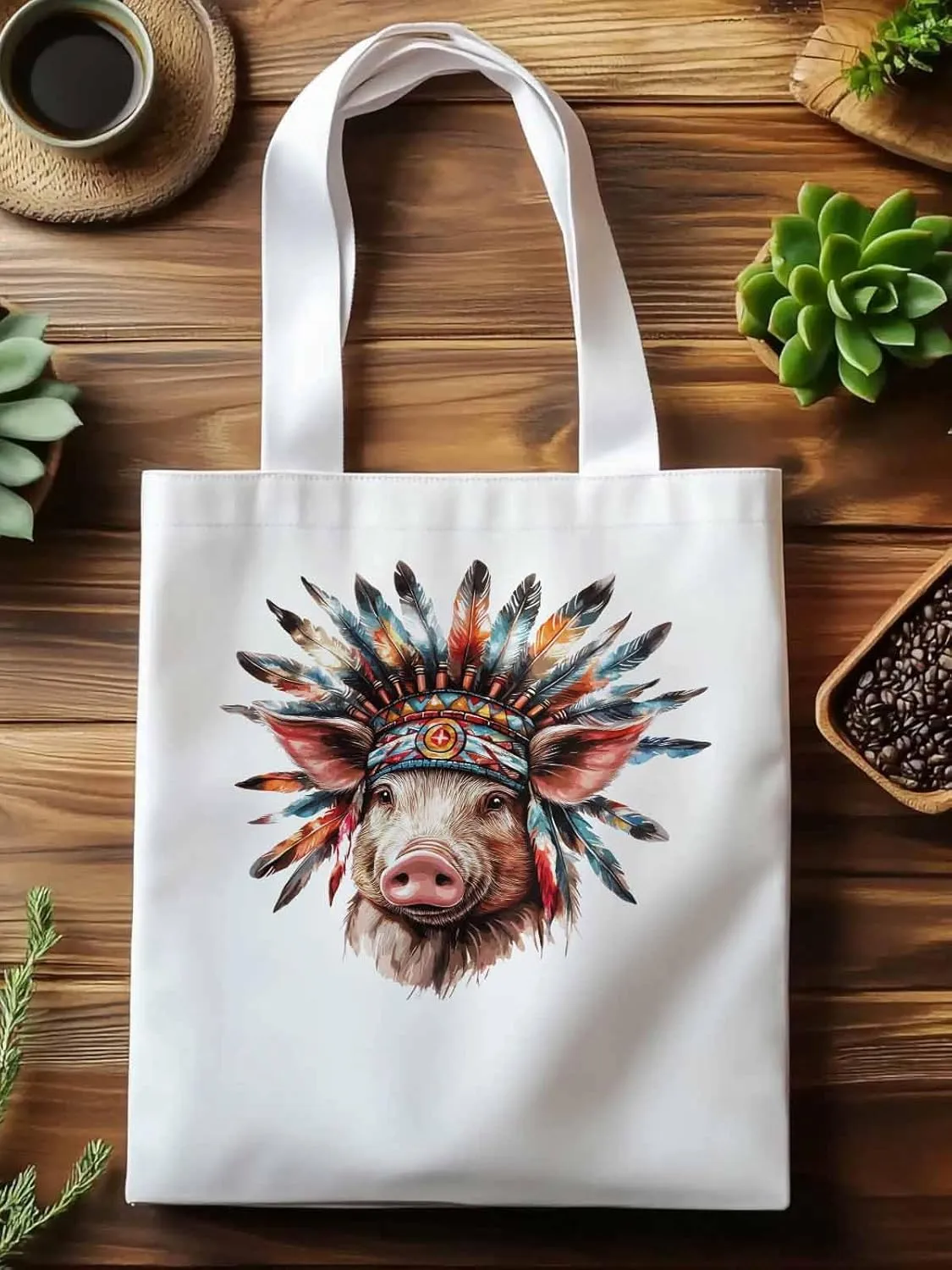 Canvas Tote Bag, Farmhouse Indian Pig Aesthetic Canvas Tote Handbags for Women Shoulder Bag,
