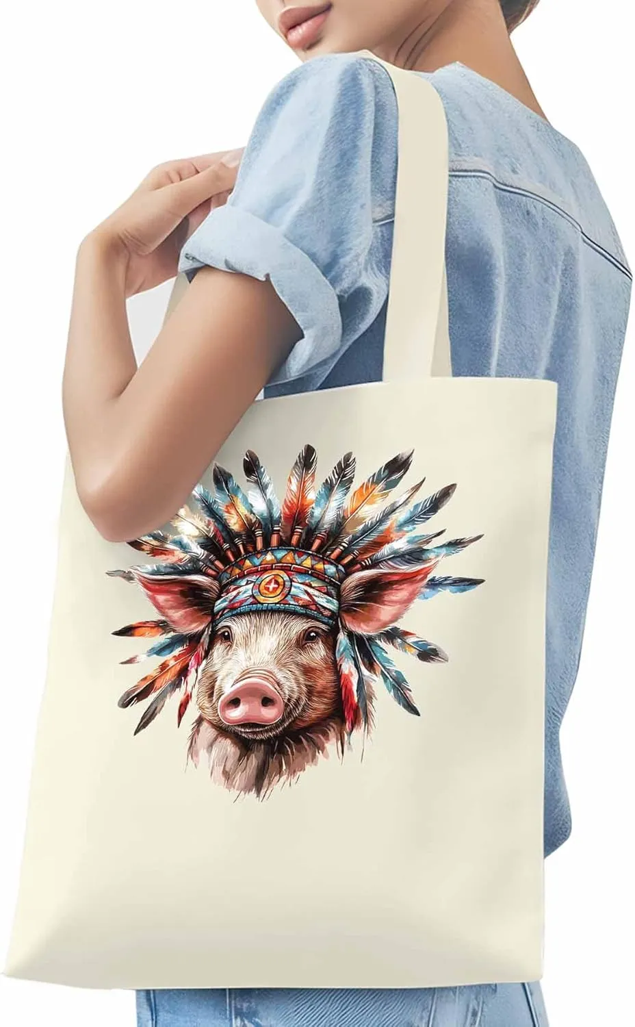Canvas Tote Bag, Farmhouse Indian Pig Aesthetic Canvas Tote Handbags for Women Shoulder Bag,