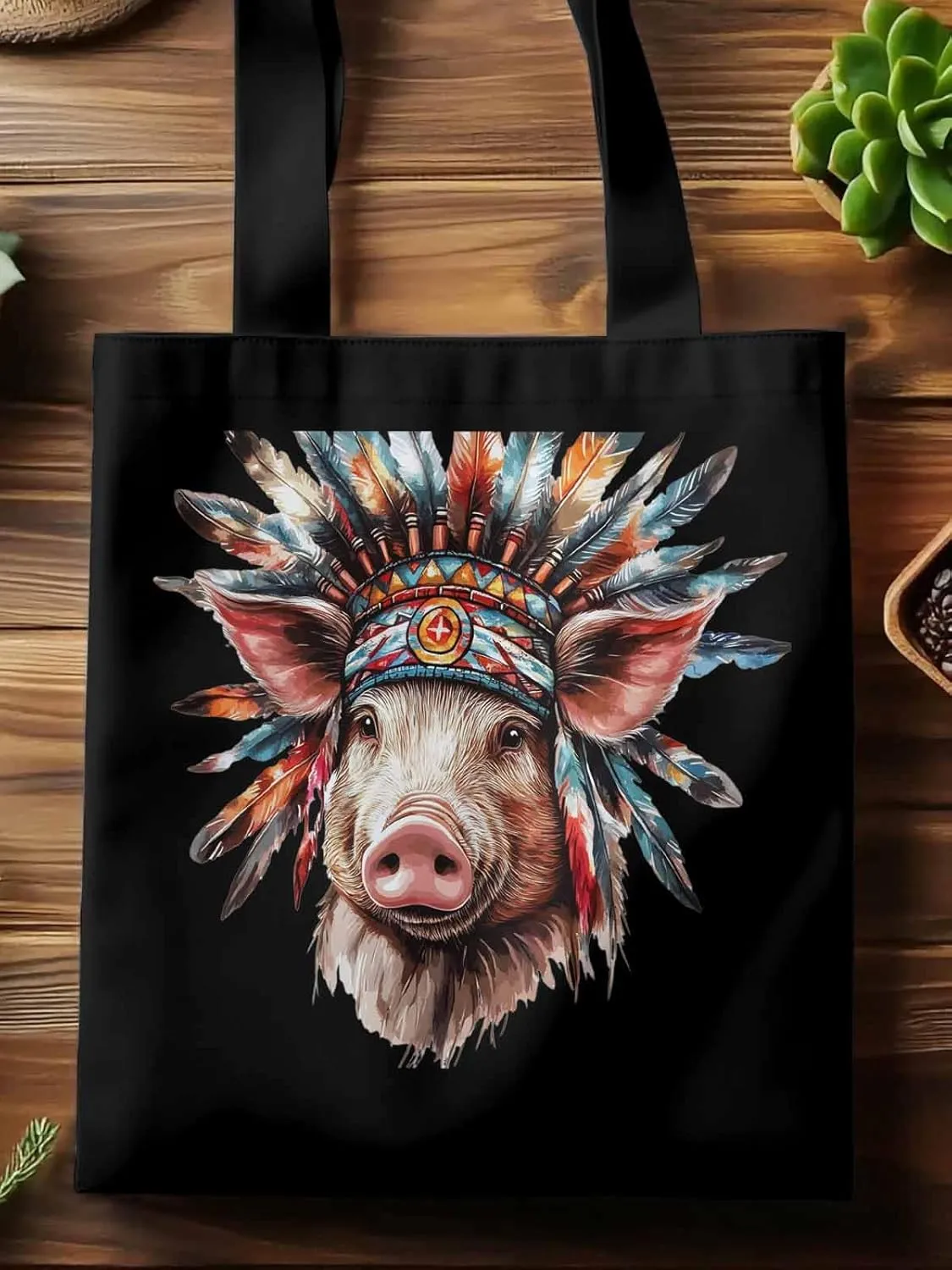 Canvas Tote Bag, Farmhouse Indian Pig Aesthetic Canvas Tote Handbags for Women Shoulder Bag,