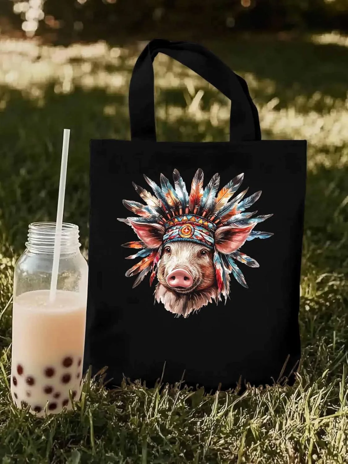 Canvas Tote Bag, Farmhouse Indian Pig Aesthetic Canvas Tote Handbags for Women Shoulder Bag,
