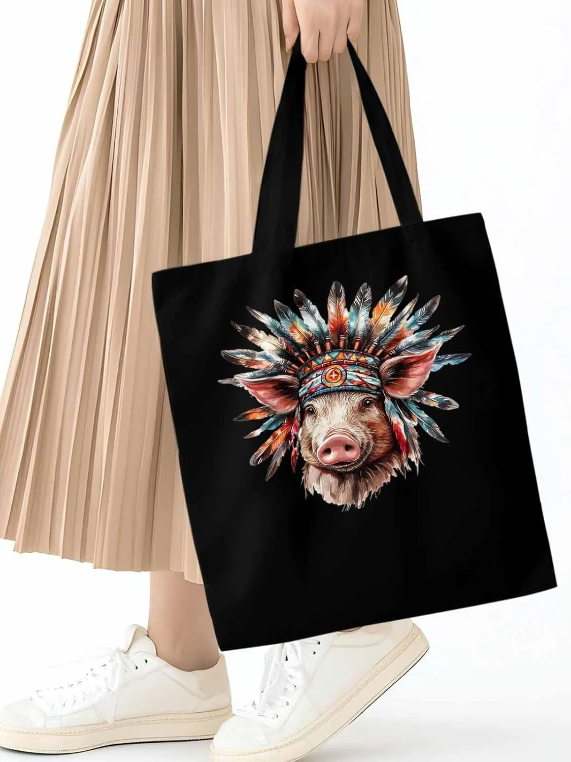 Canvas Tote Bag, Farmhouse Indian Pig Aesthetic Canvas Tote Handbags for Women Shoulder Bag,
