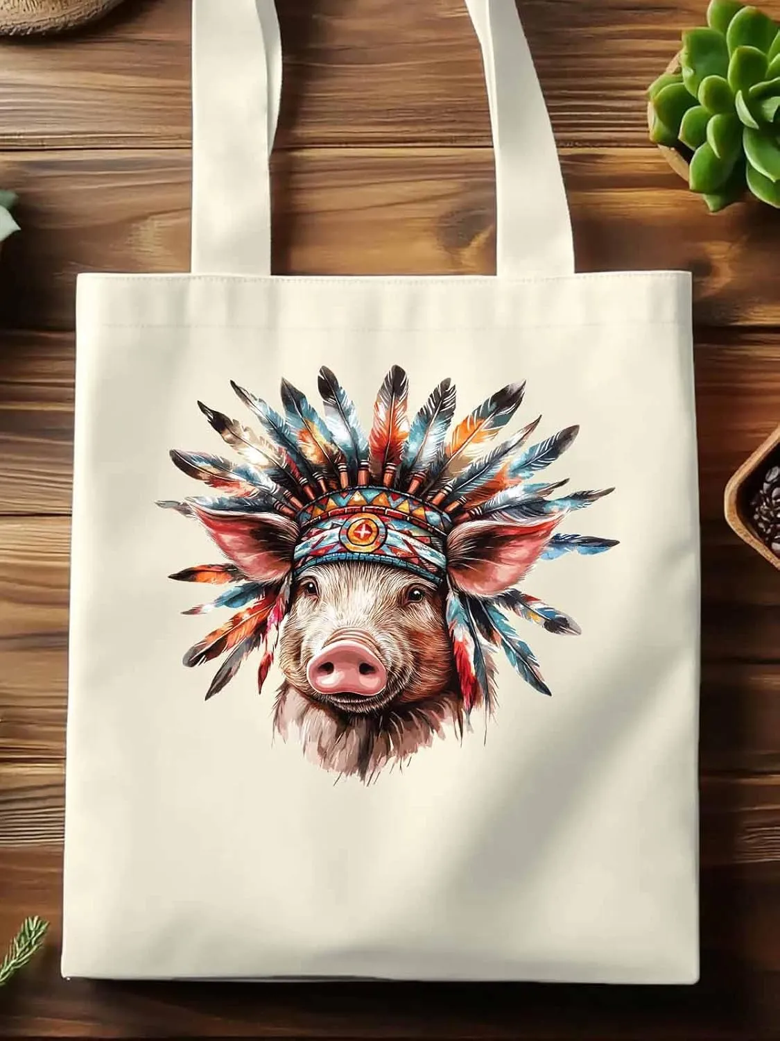 Canvas Tote Bag, Farmhouse Indian Pig Aesthetic Canvas Tote Handbags for Women Shoulder Bag,