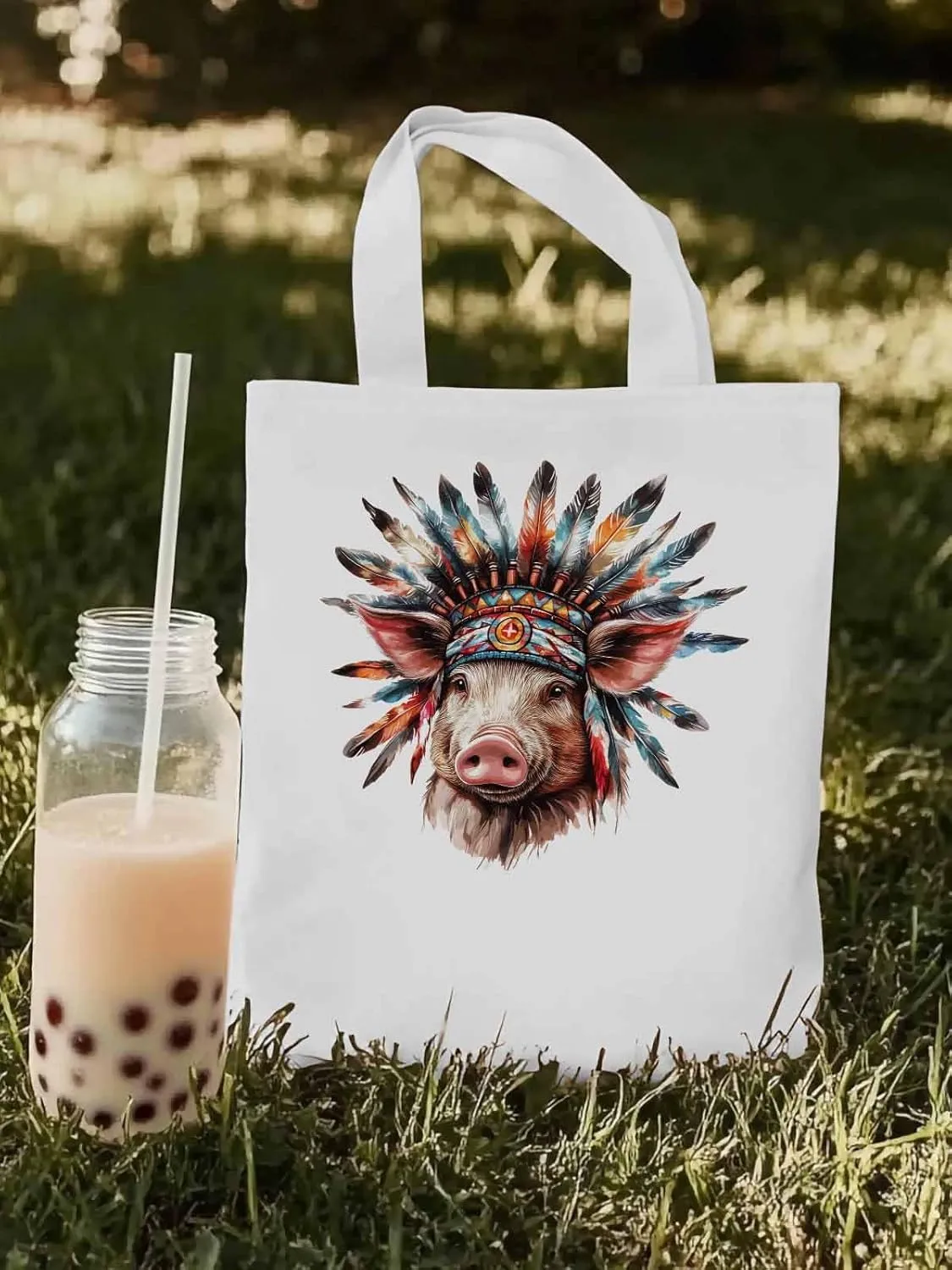 Canvas Tote Bag, Farmhouse Indian Pig Aesthetic Canvas Tote Handbags for Women Shoulder Bag,
