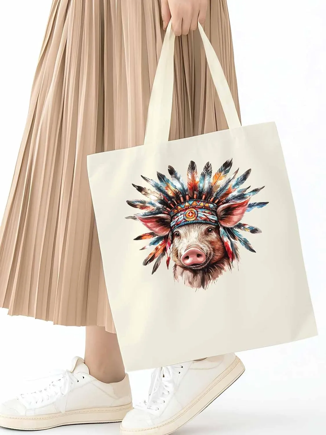 Canvas Tote Bag, Farmhouse Indian Pig Aesthetic Canvas Tote Handbags for Women Shoulder Bag,