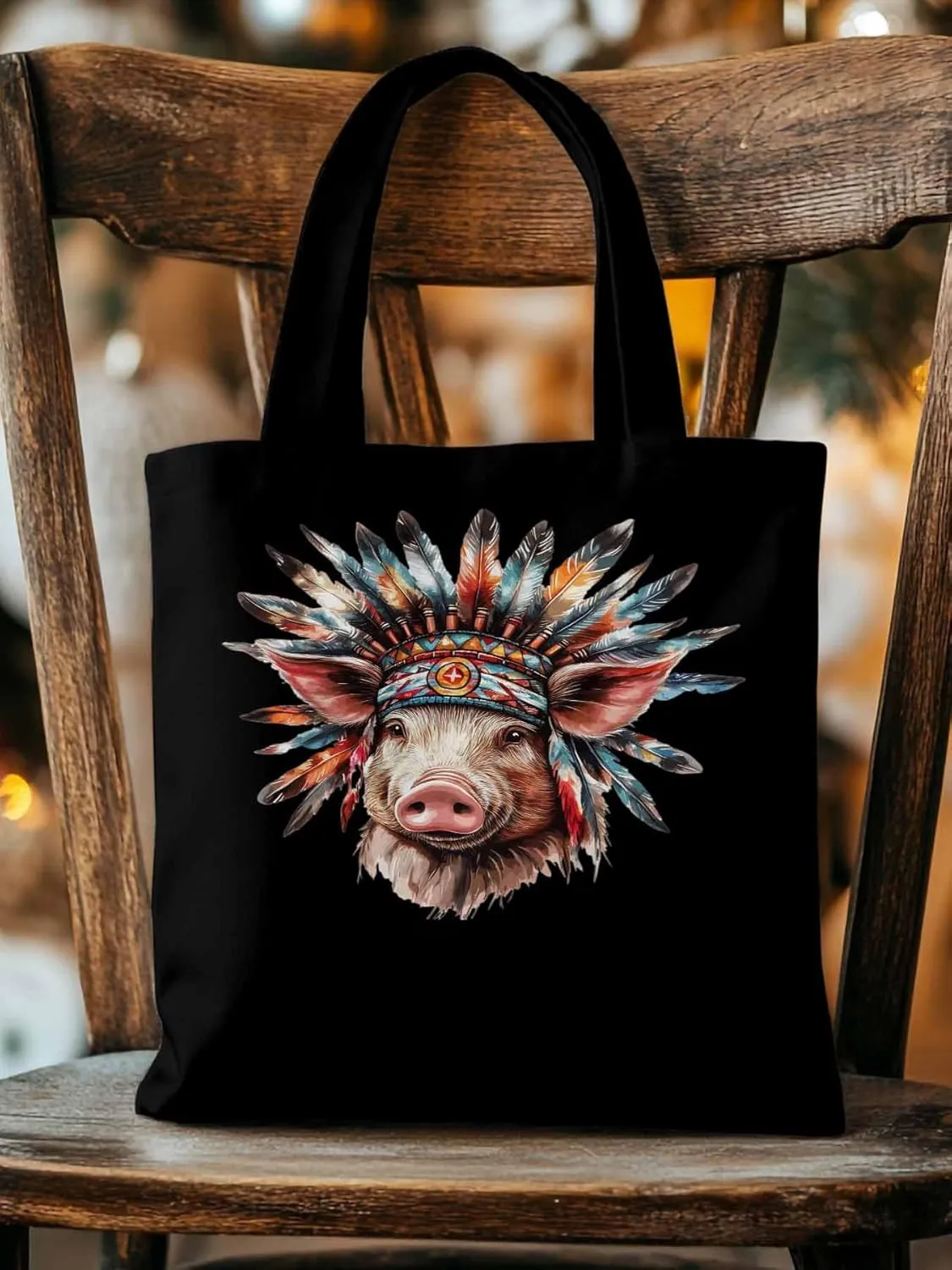 Canvas Tote Bag, Farmhouse Indian Pig Aesthetic Canvas Tote Handbags for Women Shoulder Bag,