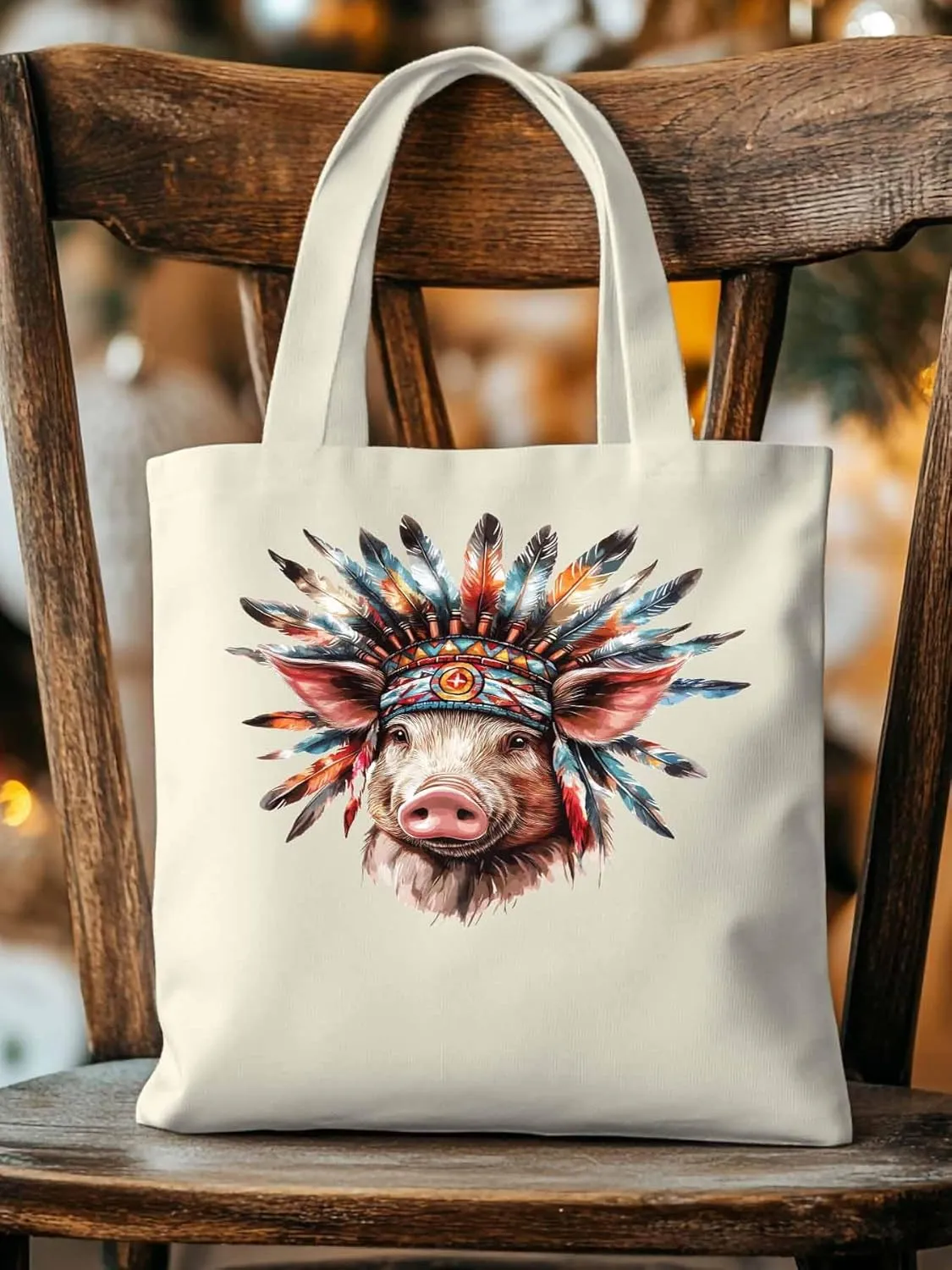 Canvas Tote Bag, Farmhouse Indian Pig Aesthetic Canvas Tote Handbags for Women Shoulder Bag,