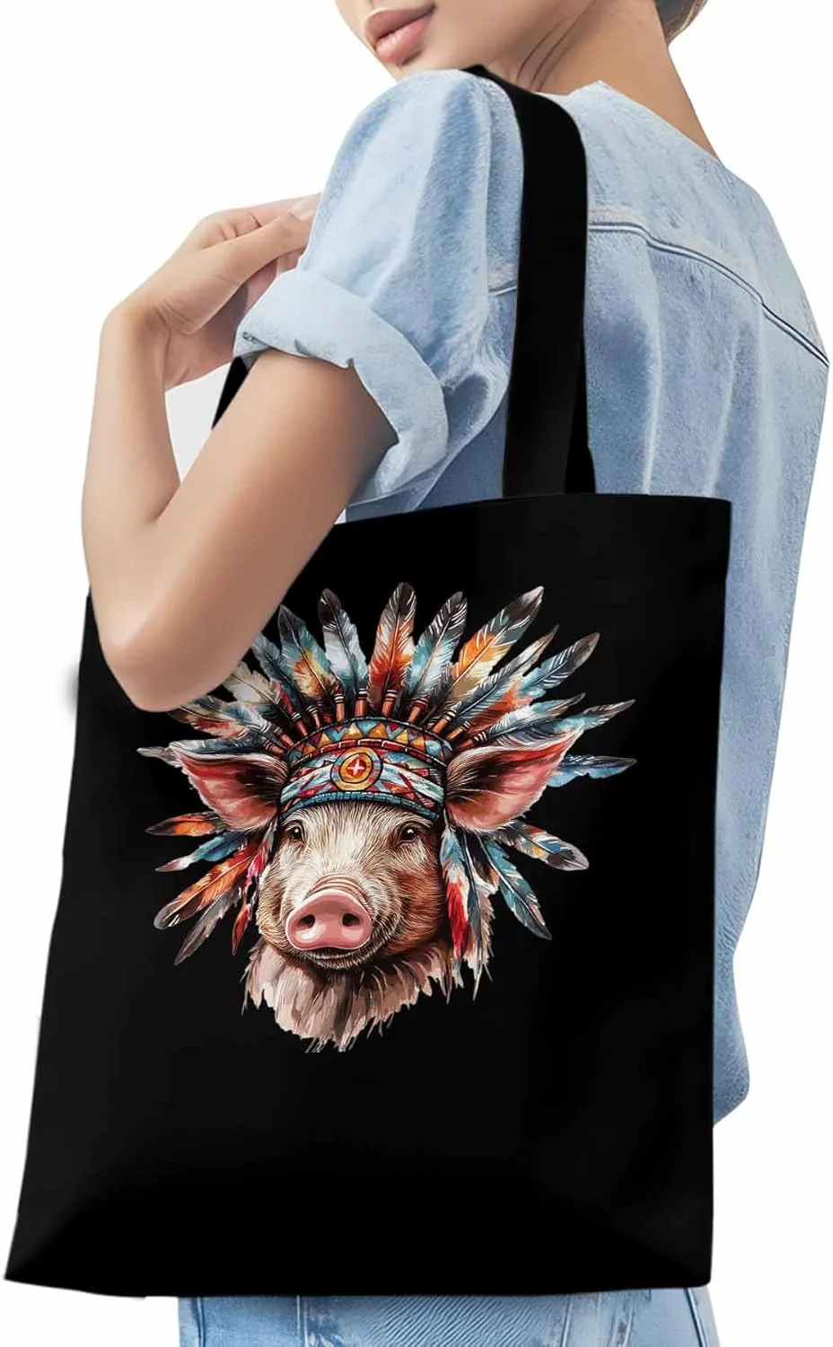 Canvas Tote Bag, Farmhouse Indian Pig Aesthetic Canvas Tote Handbags for Women Shoulder Bag,