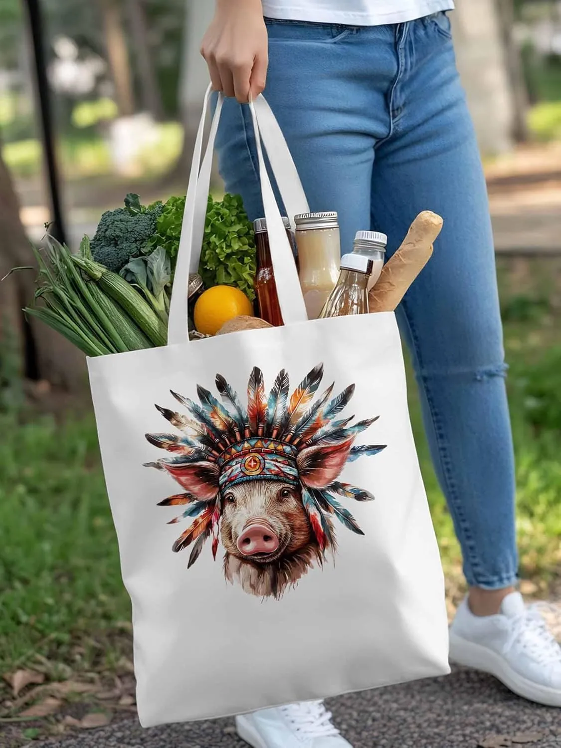 Canvas Tote Bag, Farmhouse Indian Pig Aesthetic Canvas Tote Handbags for Women Shoulder Bag,