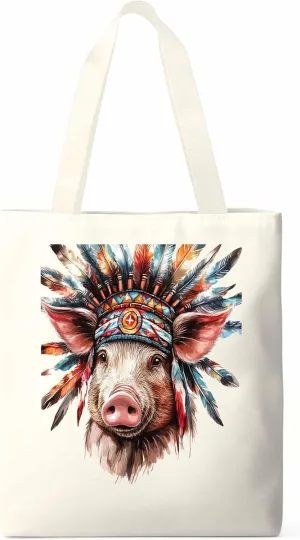 Canvas Tote Bag, Farmhouse Indian Pig Aesthetic Canvas Tote Handbags for Women Shoulder Bag,