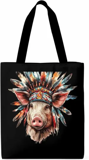 Canvas Tote Bag, Farmhouse Indian Pig Aesthetic Canvas Tote Handbags for Women Shoulder Bag,