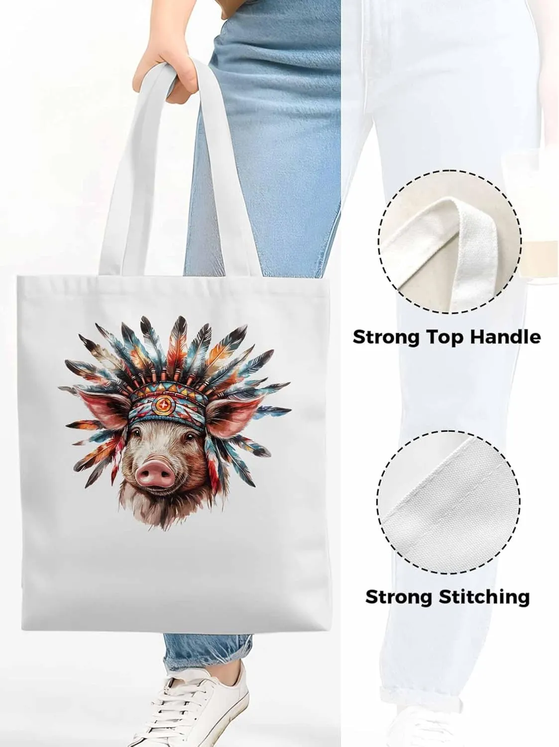 Canvas Tote Bag, Farmhouse Indian Pig Aesthetic Canvas Tote Handbags for Women Shoulder Bag,