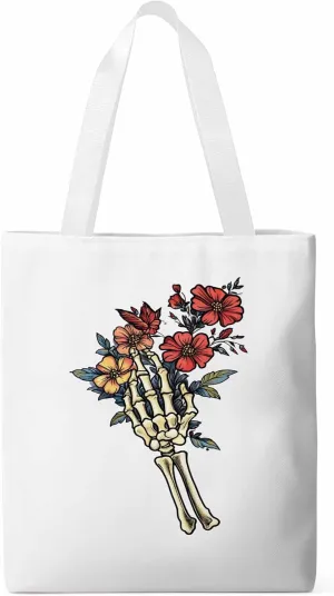 Canvas Tote Bag, Floral Skull Hands Aesthetic Canvas Tote Handbags for Women Shoulder Bag,