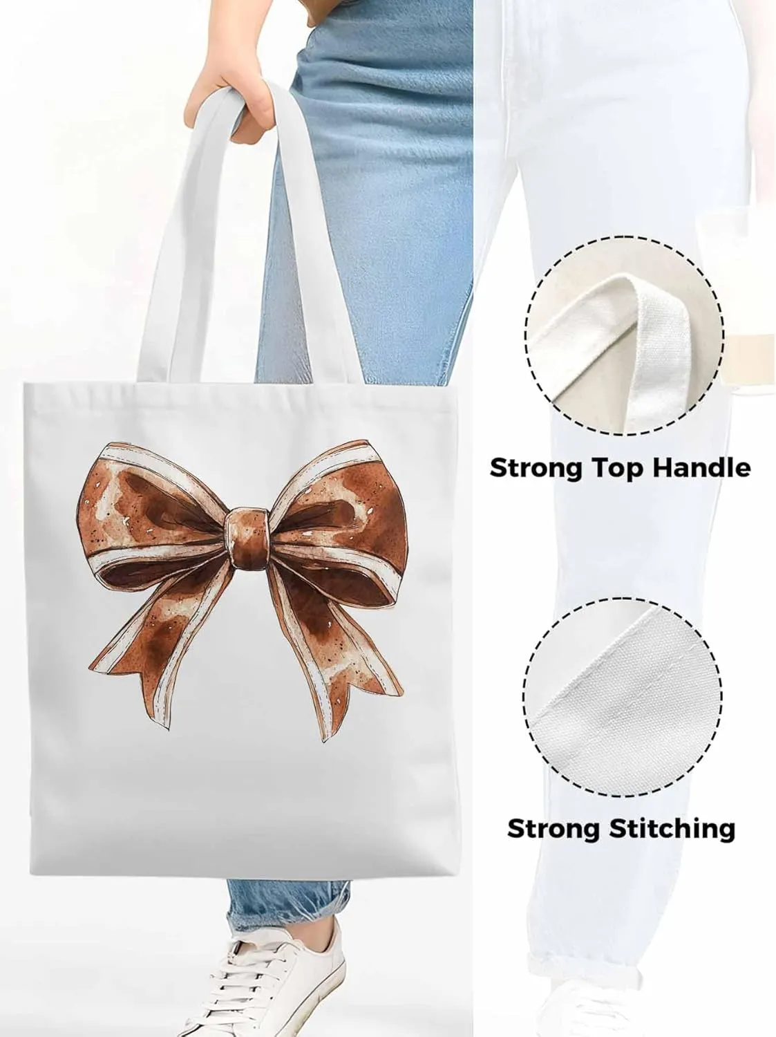 Canvas Tote Bag, Football Color Bow Retro Aesthetic Canvas Tote Handbags for Women Shoulder Bag