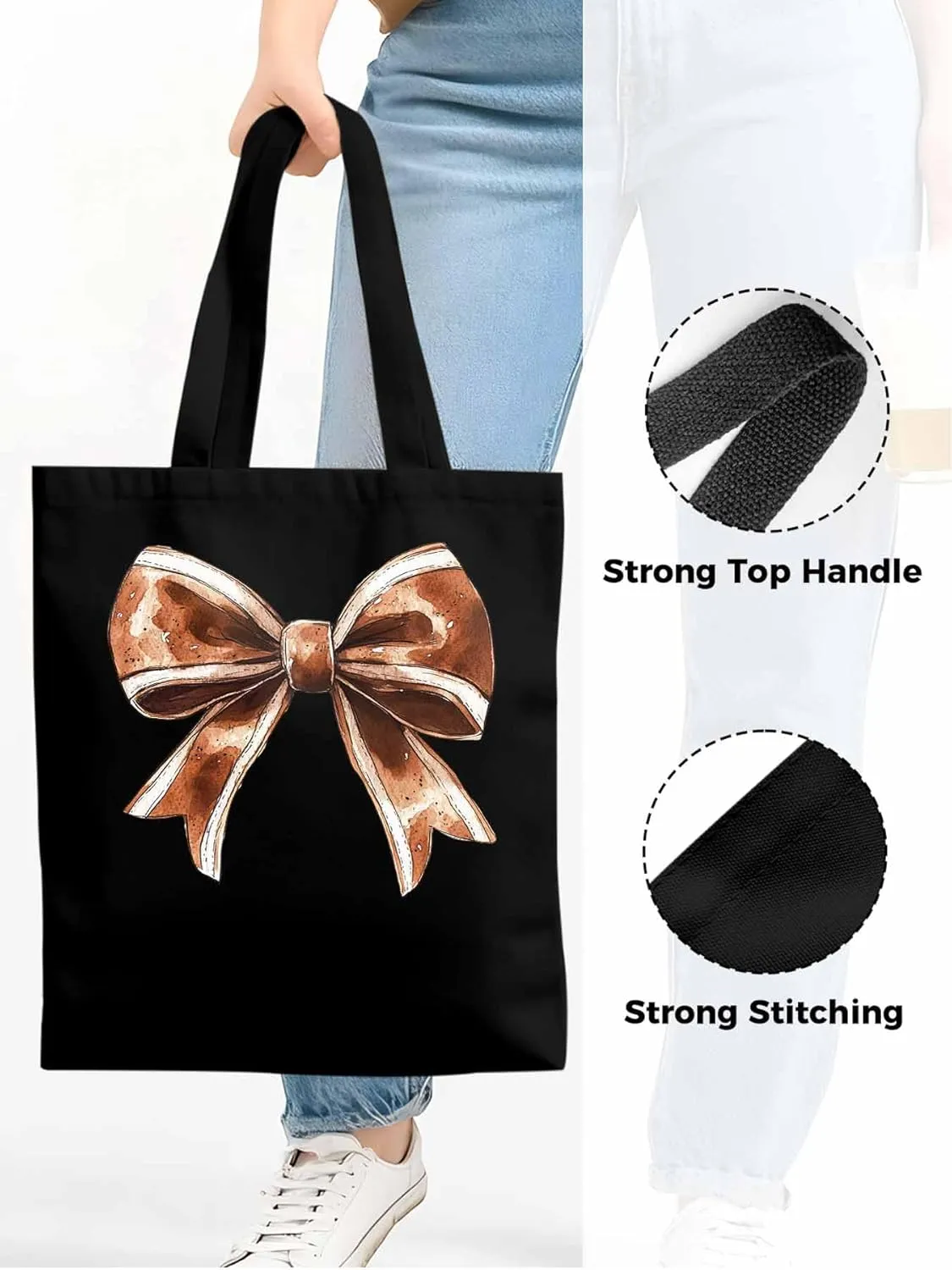 Canvas Tote Bag, Football Color Bow Retro Aesthetic Canvas Tote Handbags for Women Shoulder Bag