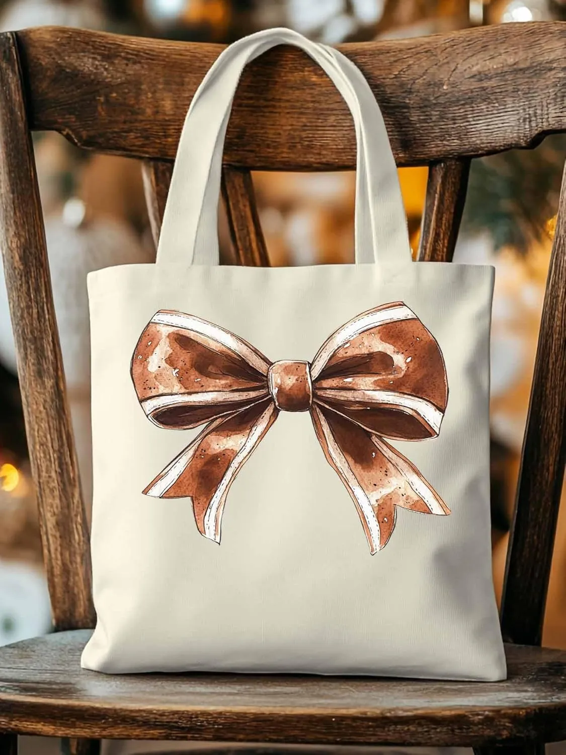 Canvas Tote Bag, Football Color Bow Retro Aesthetic Canvas Tote Handbags for Women Shoulder Bag