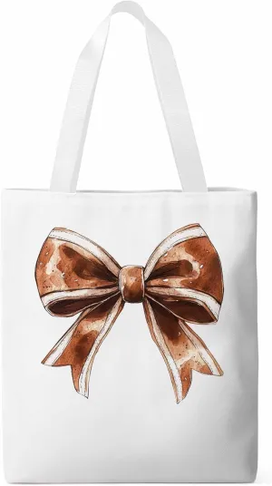 Canvas Tote Bag, Football Color Bow Retro Aesthetic Canvas Tote Handbags for Women Shoulder Bag