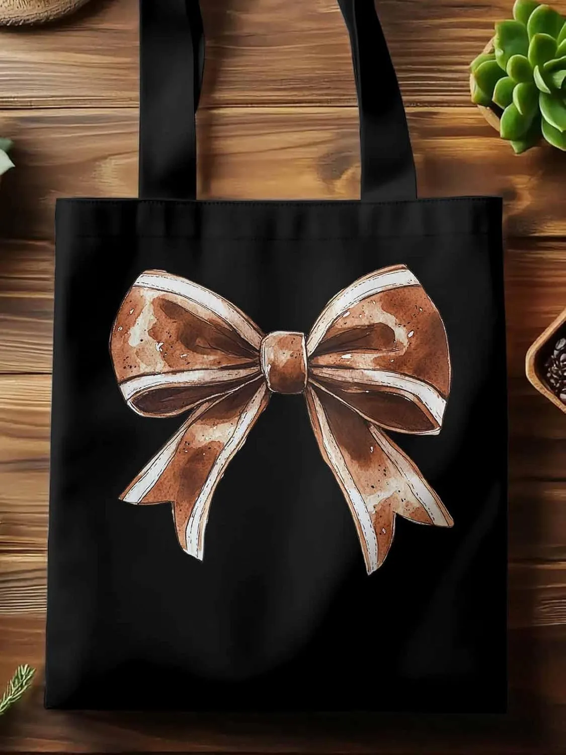 Canvas Tote Bag, Football Color Bow Retro Aesthetic Canvas Tote Handbags for Women Shoulder Bag