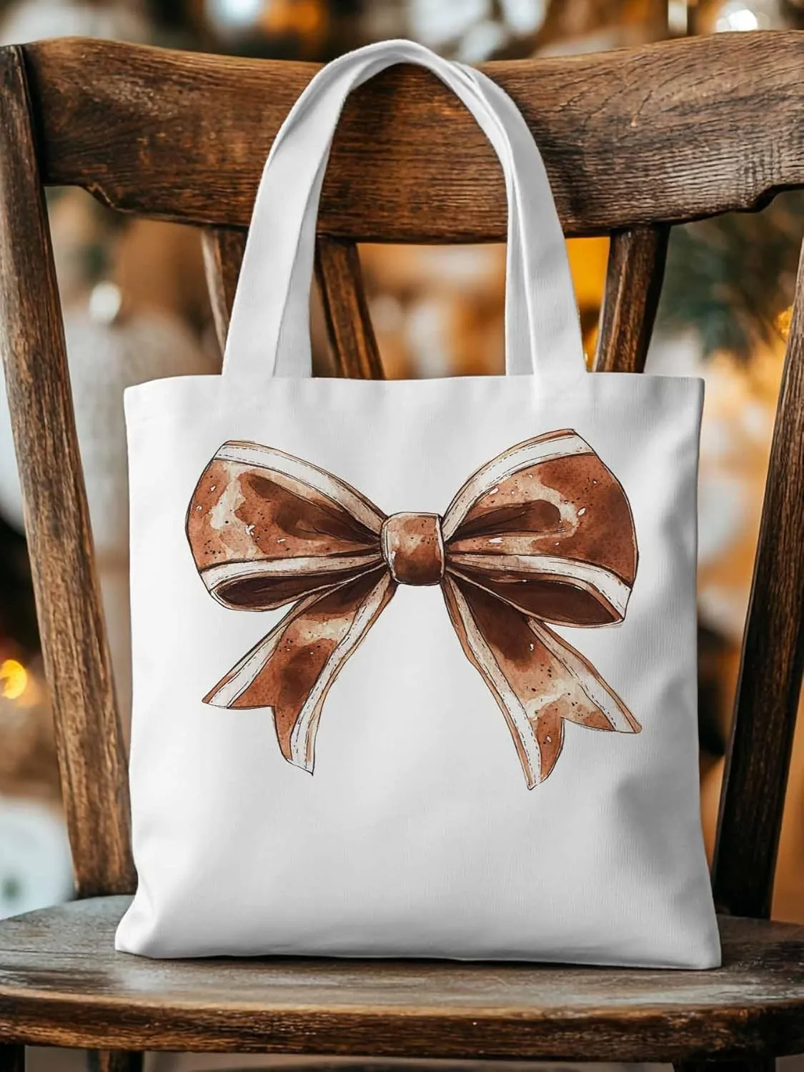 Canvas Tote Bag, Football Color Bow Retro Aesthetic Canvas Tote Handbags for Women Shoulder Bag